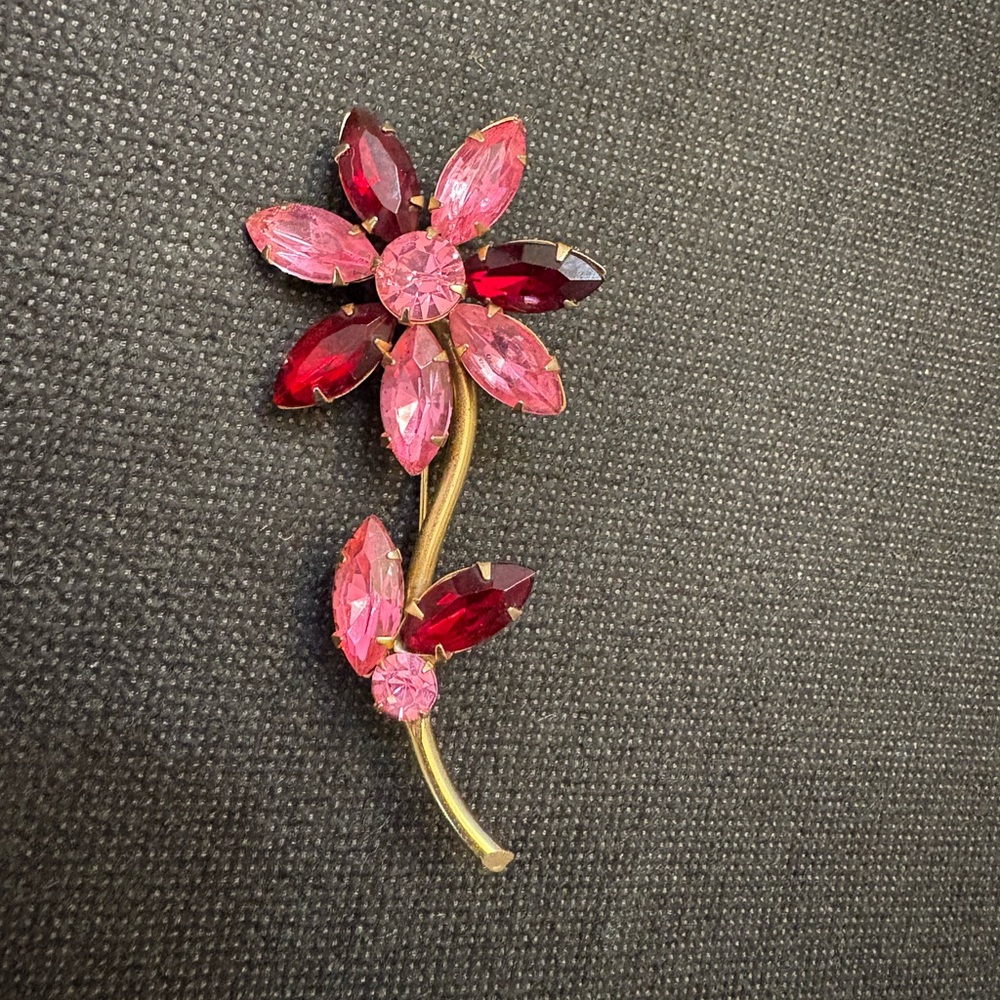 Elegant Pink and Red Floral Brooch 3”